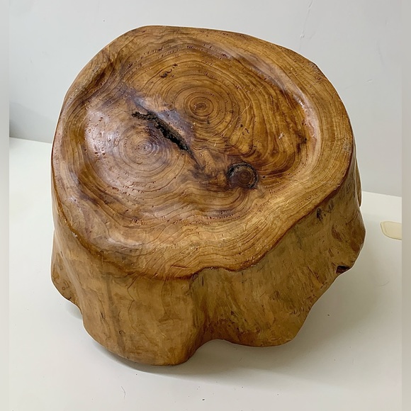 Mid Century Vtg Artisan Hand Carved Solid Tree Burl Wooden Fruit Bowl Basket - Picture 9 of 16